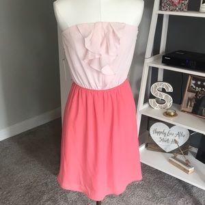 EXPRESS pink strapless dress with ruffles NWT